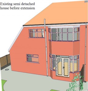 existing semi Detached house before 2 storey extension